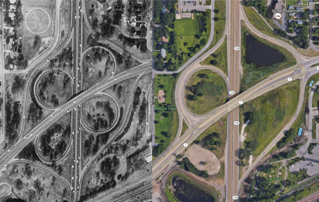 1991 (left) to 2016 (right) - Former Cloverleaf - Hwys 7/100, St. Louis Park, MN